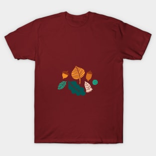 Autumn Leaves on Teal T-Shirt